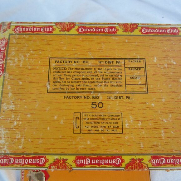 VTG 50'S CANADIAN CLUB CIGAR BOX, GREAT DISPLAY BOX - Picture 8 of 12